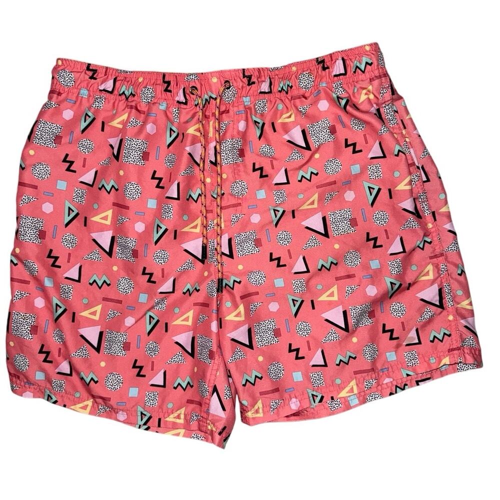 Broken Threads Surf Shorts Men's XL Geometric Shapes Retro swim trunks pink y2k